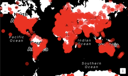 Impact sites rendered as circles