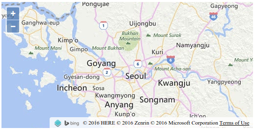 Une carte avec des tuiles d'un source de Bing Maps